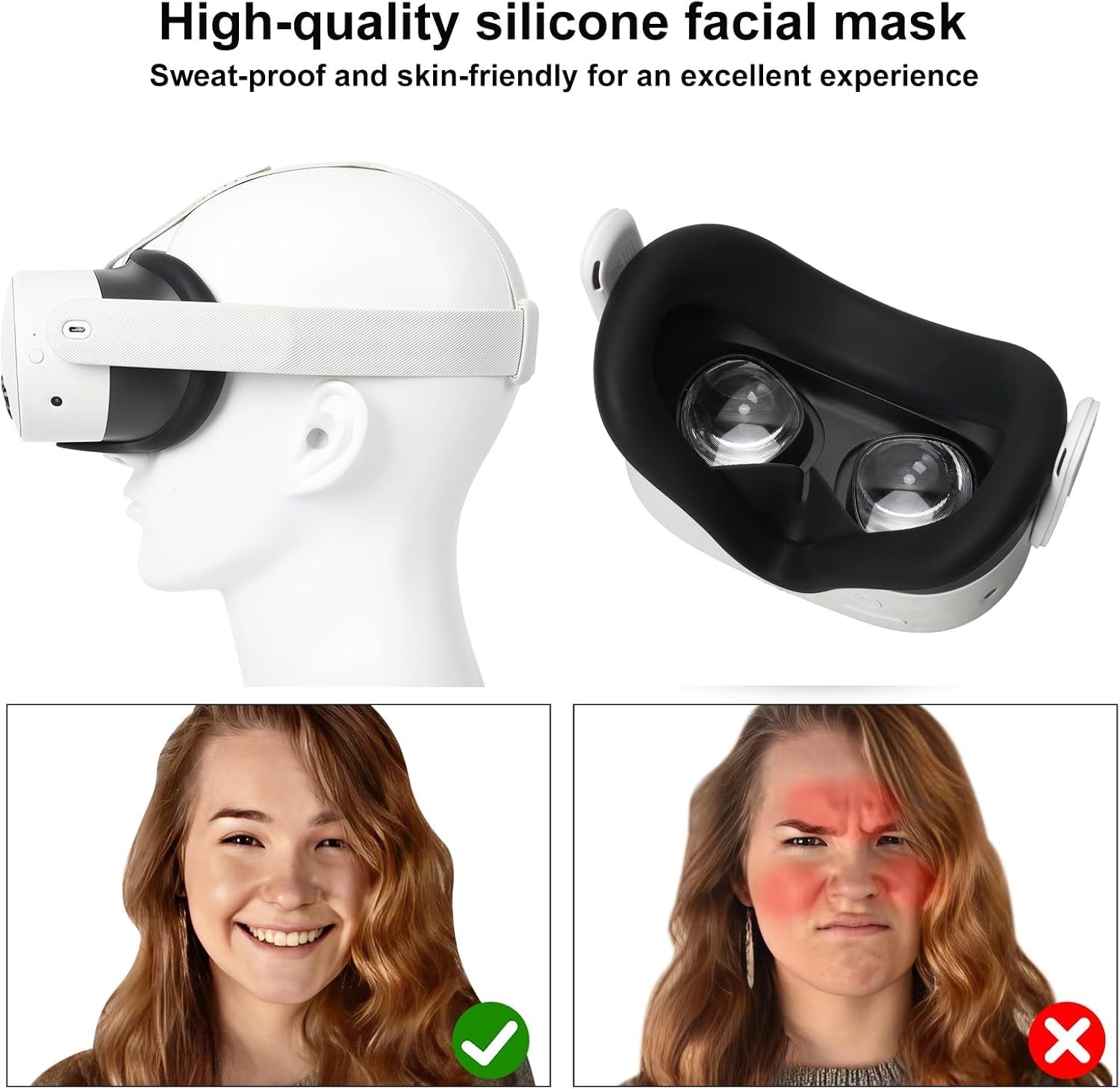 Silicone Face Pad Cover Compatible with Meta Quest 3S Accessories, Sweat-Proof