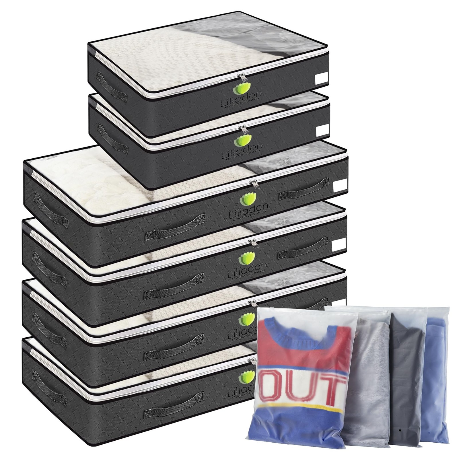Modern Rectangular Underbed Storage Bin 6 Count Large 540l Total Volume Black