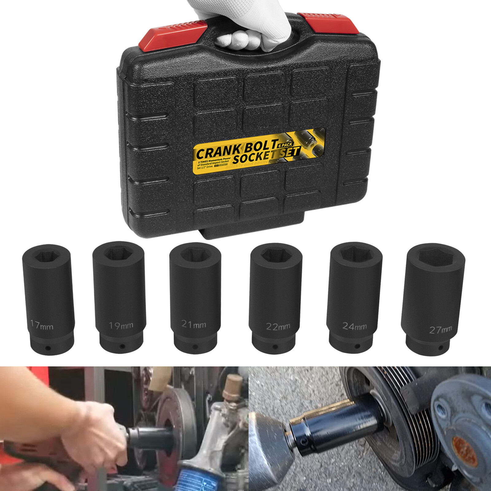 6 Pack Crank Bolt Socket Set 17/19/21/22/24/27mm Harmonic Balancer Impact Socket