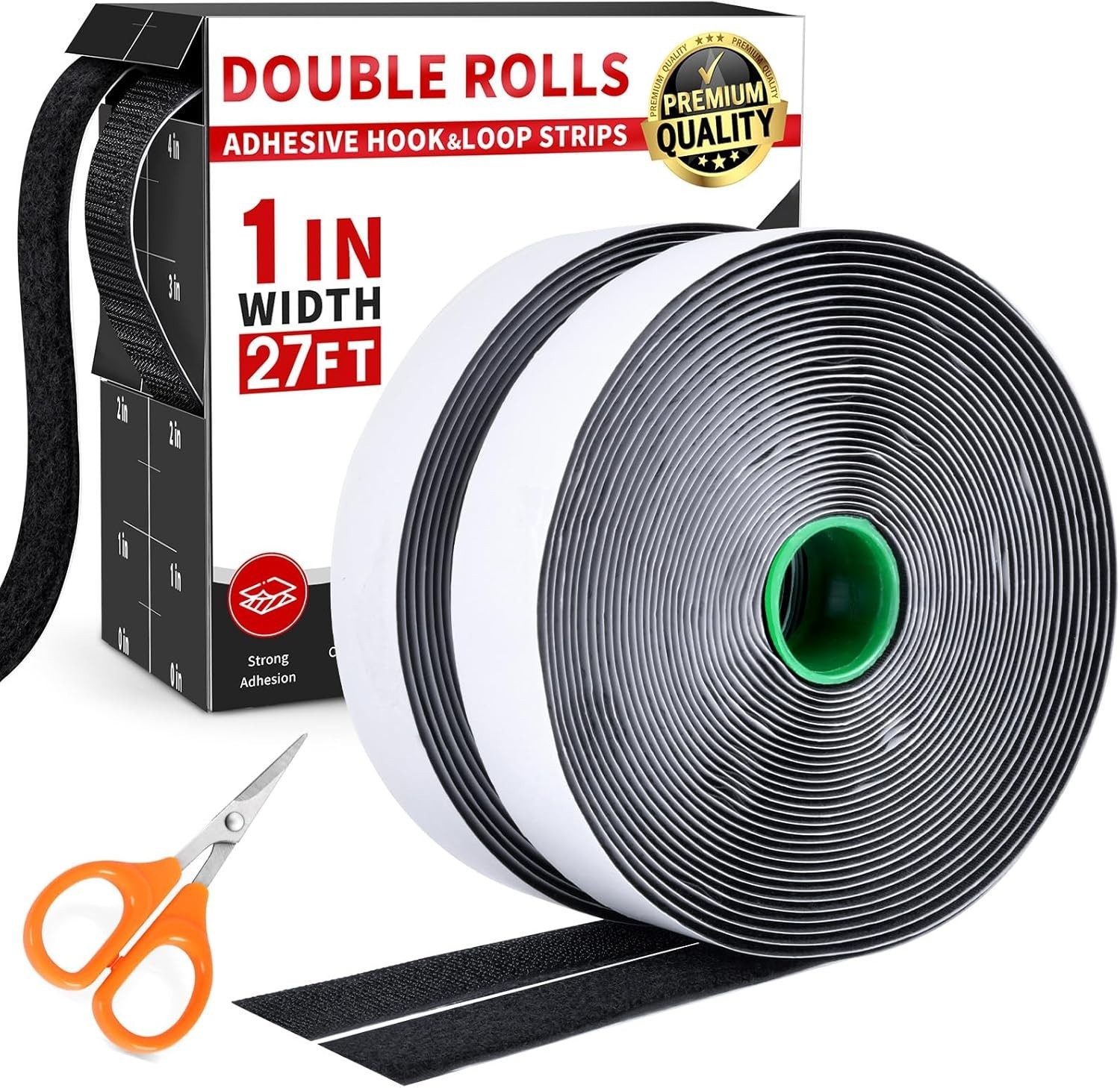 27Ft X 1 Inch Hook and Loop Strips with Adhesive, Double Sided Self Adhesive,