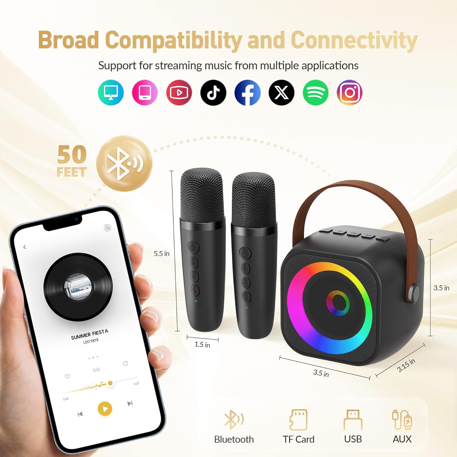 Mini Karaoke Machine, Portable Bluetooth Karaoke Speaker with 2 Wireless Microph