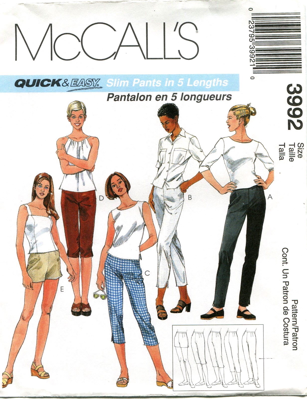 McCalls 3992 Slim Pants in 5 Lengths Misses Sewing Pattern Uncut Size 4 6 8