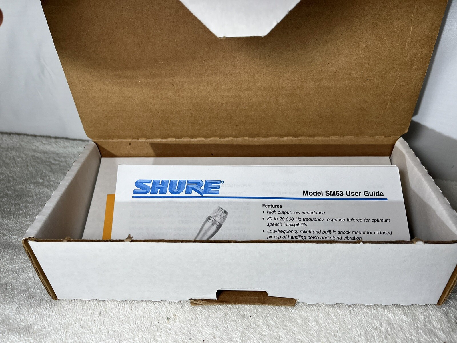 Box and Manual for SHURE SM63L Microphone SM 63 L