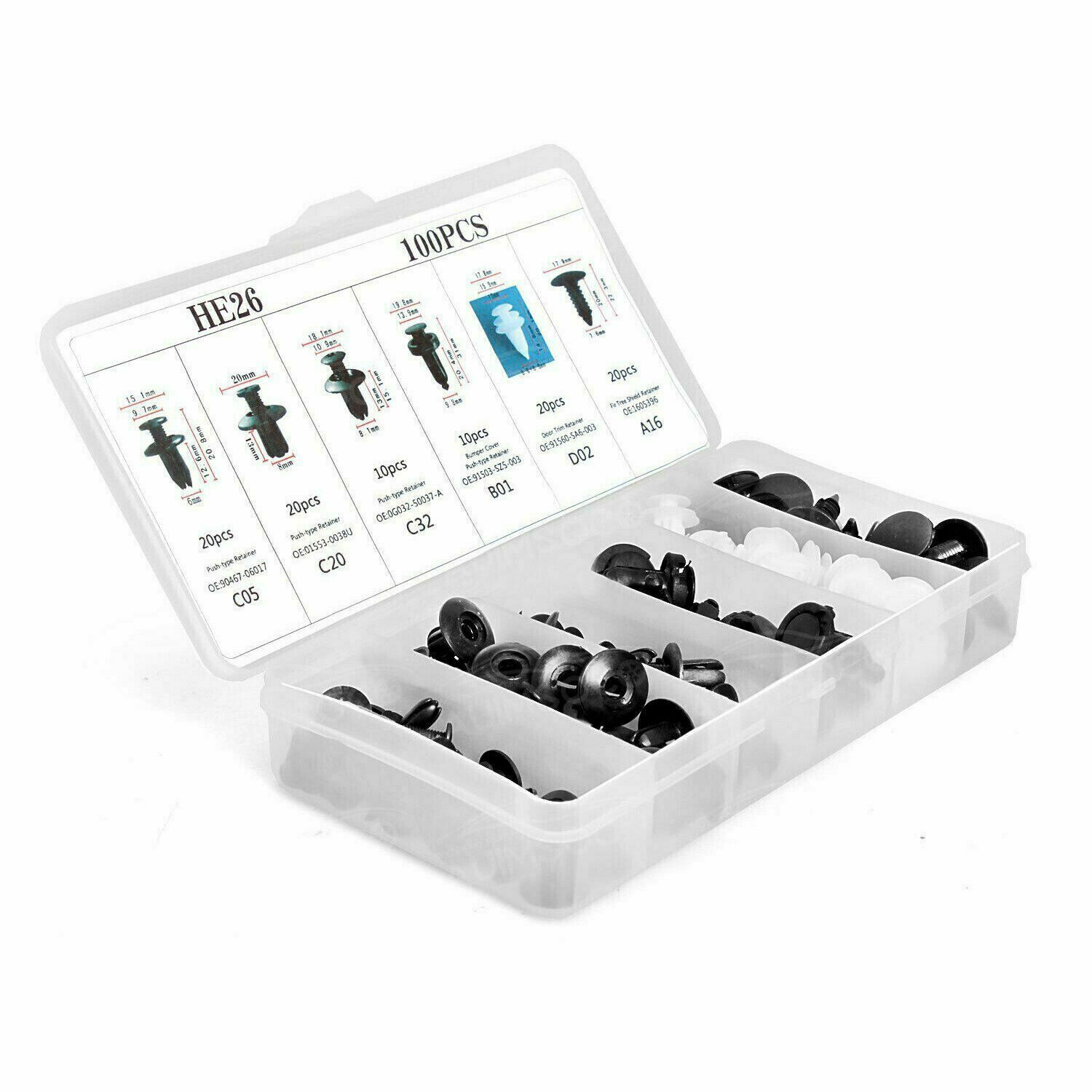 100x Box Set Bumper Fender Liner Push Type Retainer Clips for Honda car Fastener