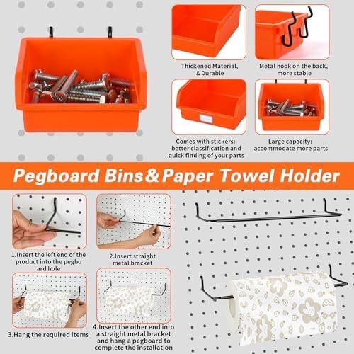 296 PCS Extra Thick 0.2'' Pegboard Hooks for 1/4" Peg Board Hanging Tools, He...