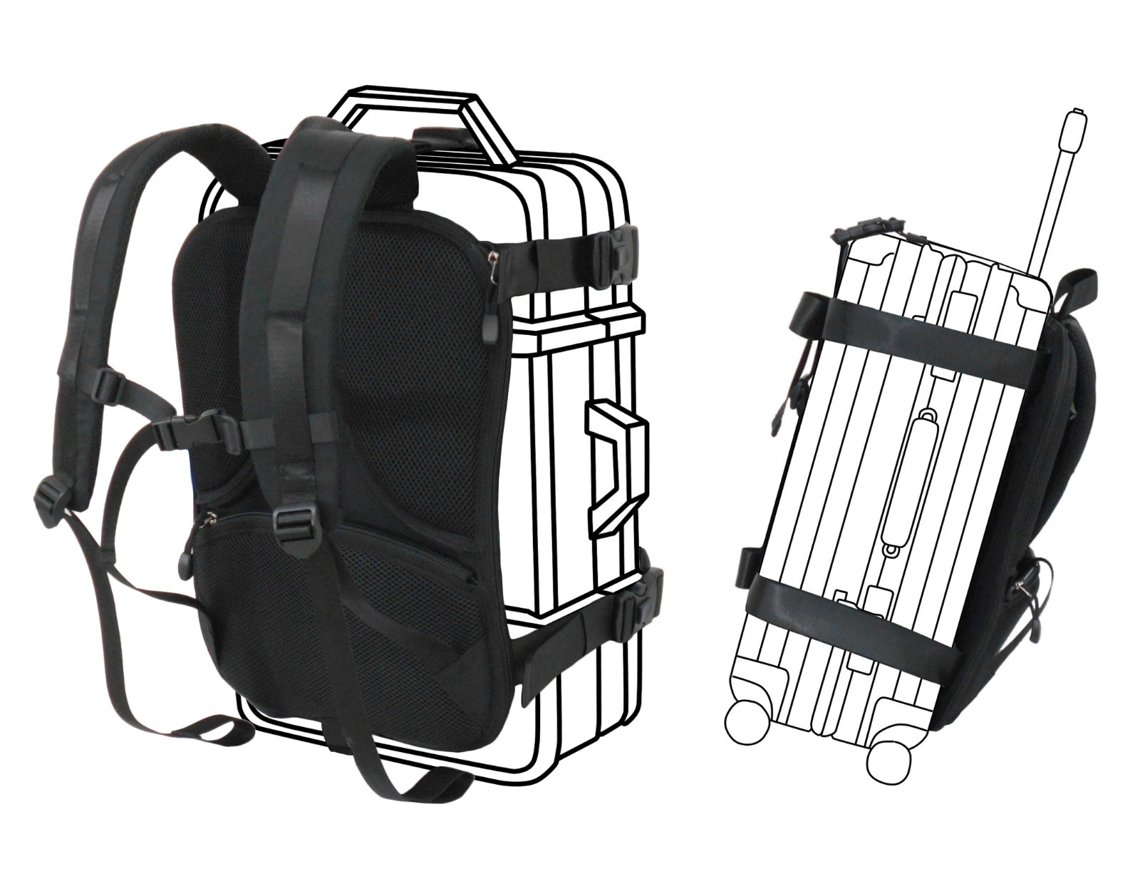 Hardcase / Carry On Trolley Luggage Backpack Conversion System Adjustable Straps