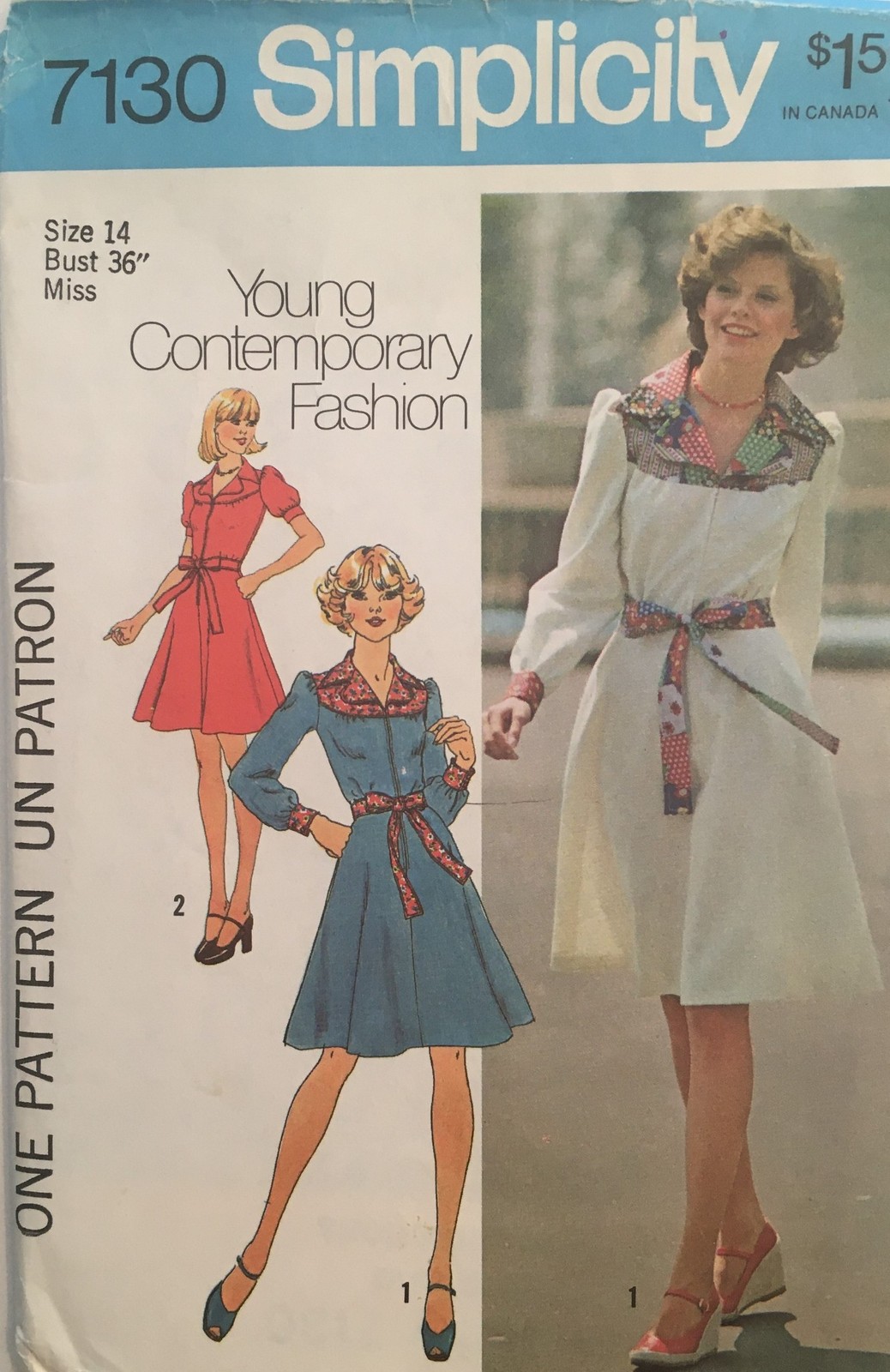 Simplicity Sewing Patten 7130 sz 14, vintage 70s Shirt-Dress