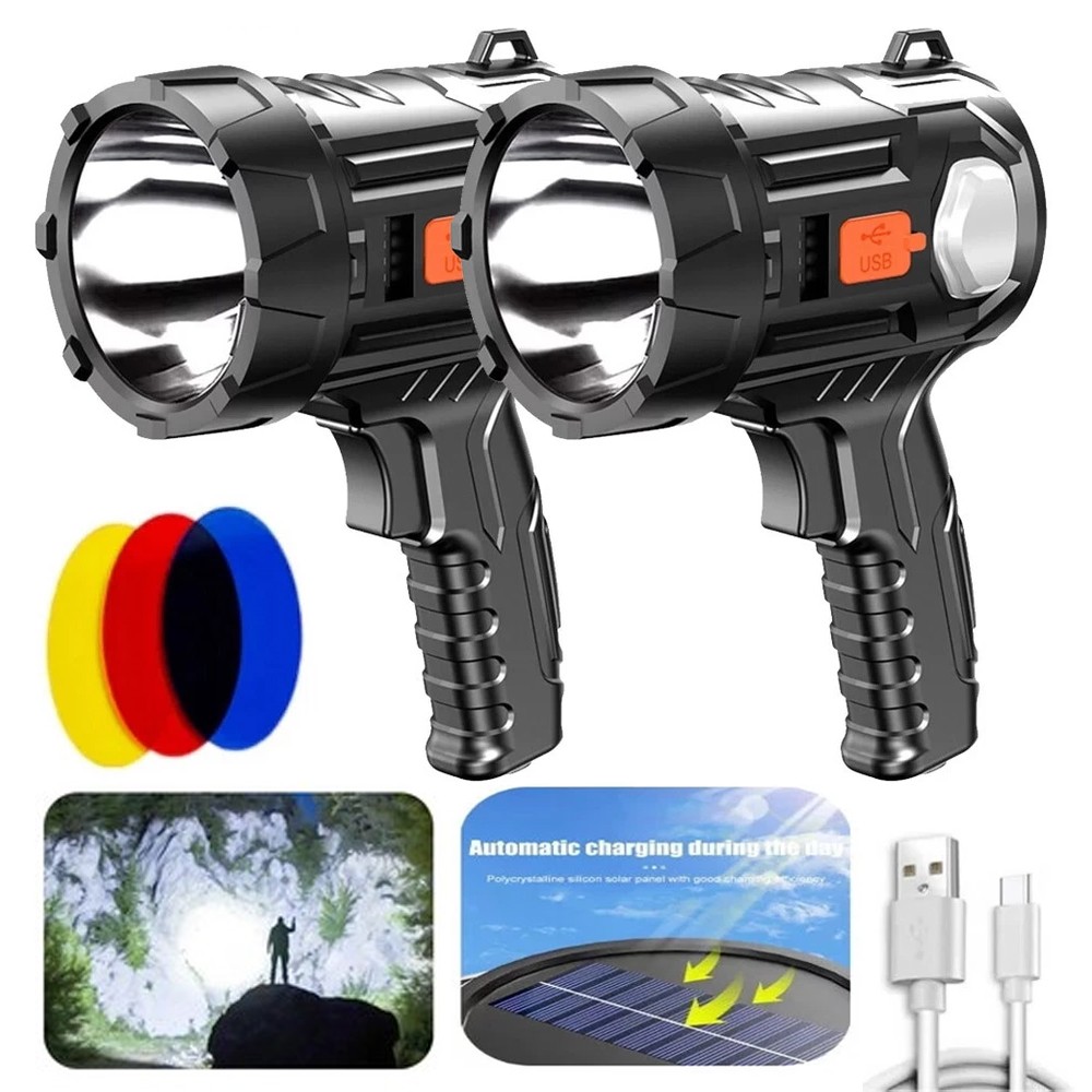 2X Spot Light Hand Held Rechargeable Spotlight Large Flashlight Torch 30000000Lm