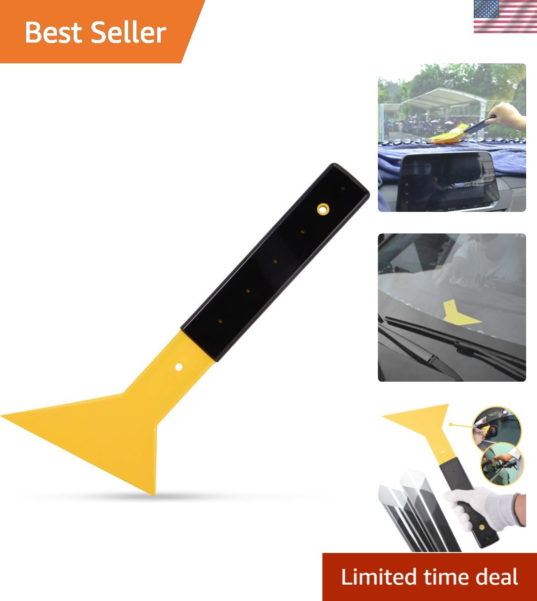 Window Tint Squeegee Long Handle Scraper Tool Triangle Slim Foot Tinting Squeege