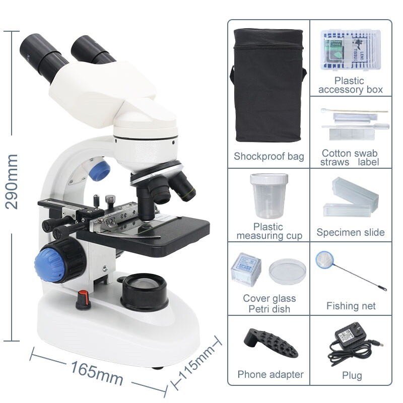 LED Binocular Microscope 2000X Lab Biological Microscope with Smartphone Clip