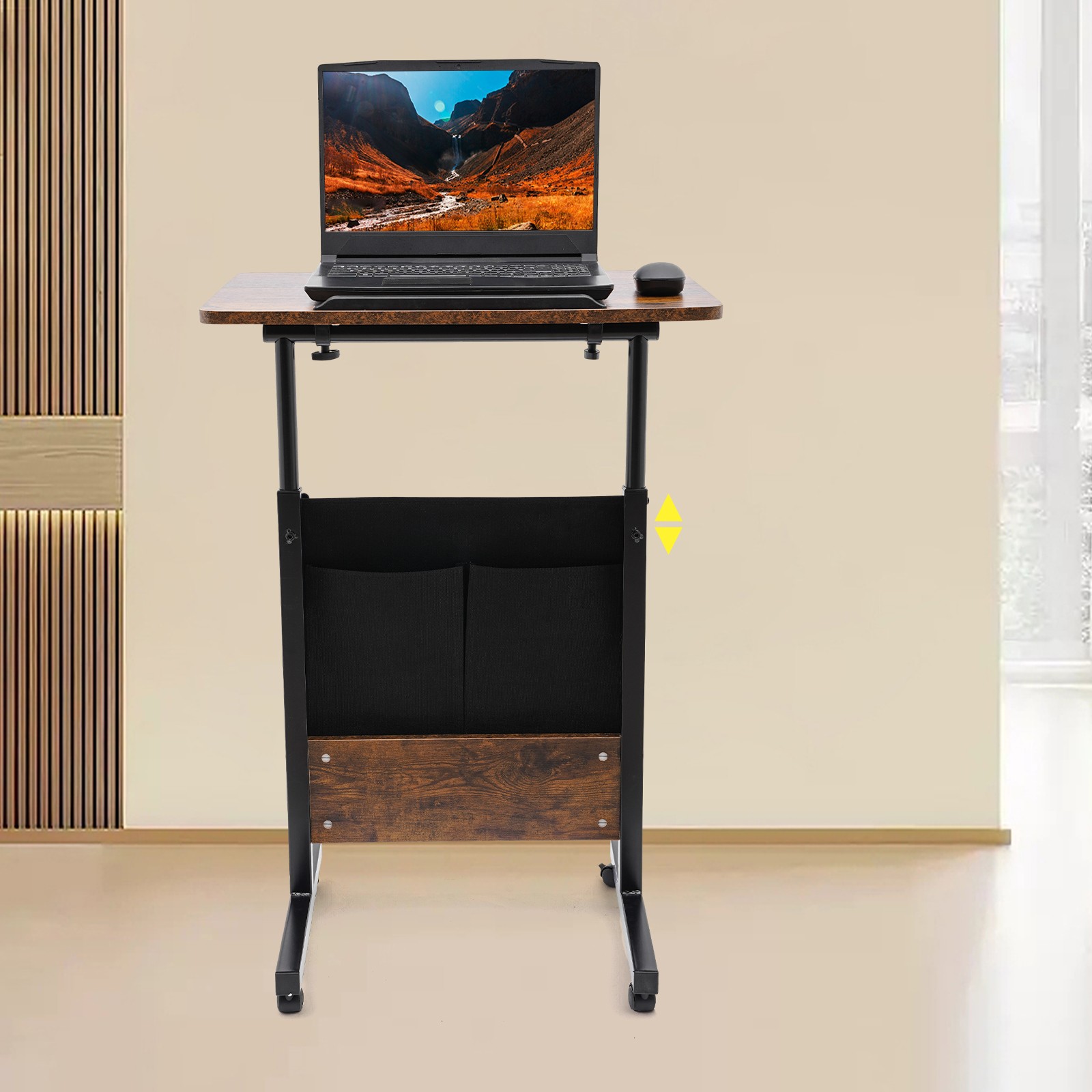 Rolling Adjustable Laptop Desk 32-47in Mobile Standing Table w/ Storage