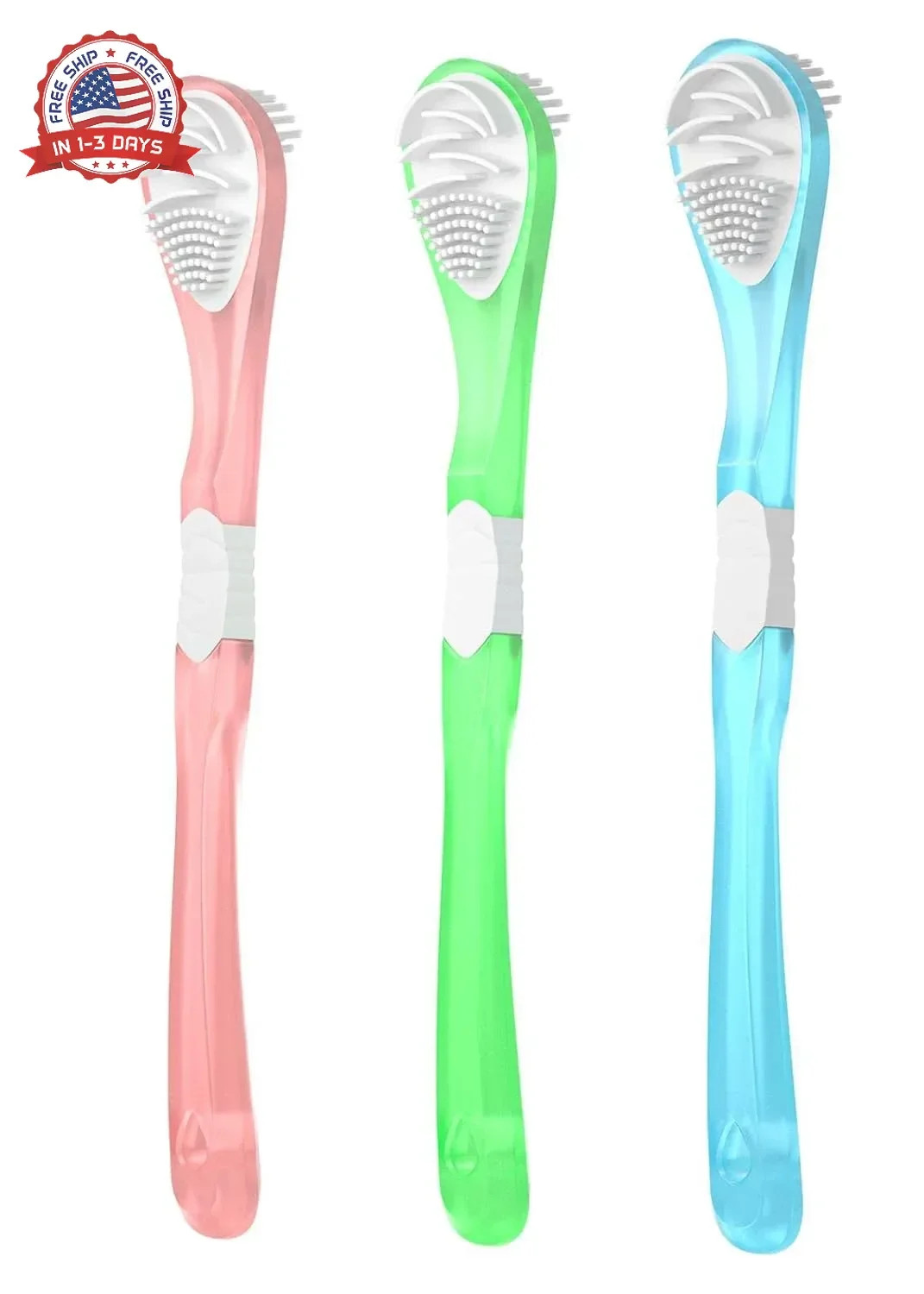 Tongue Scraper Cleaner Double-Sided Silicone Bristle 3 Pcs for Fresh Breath