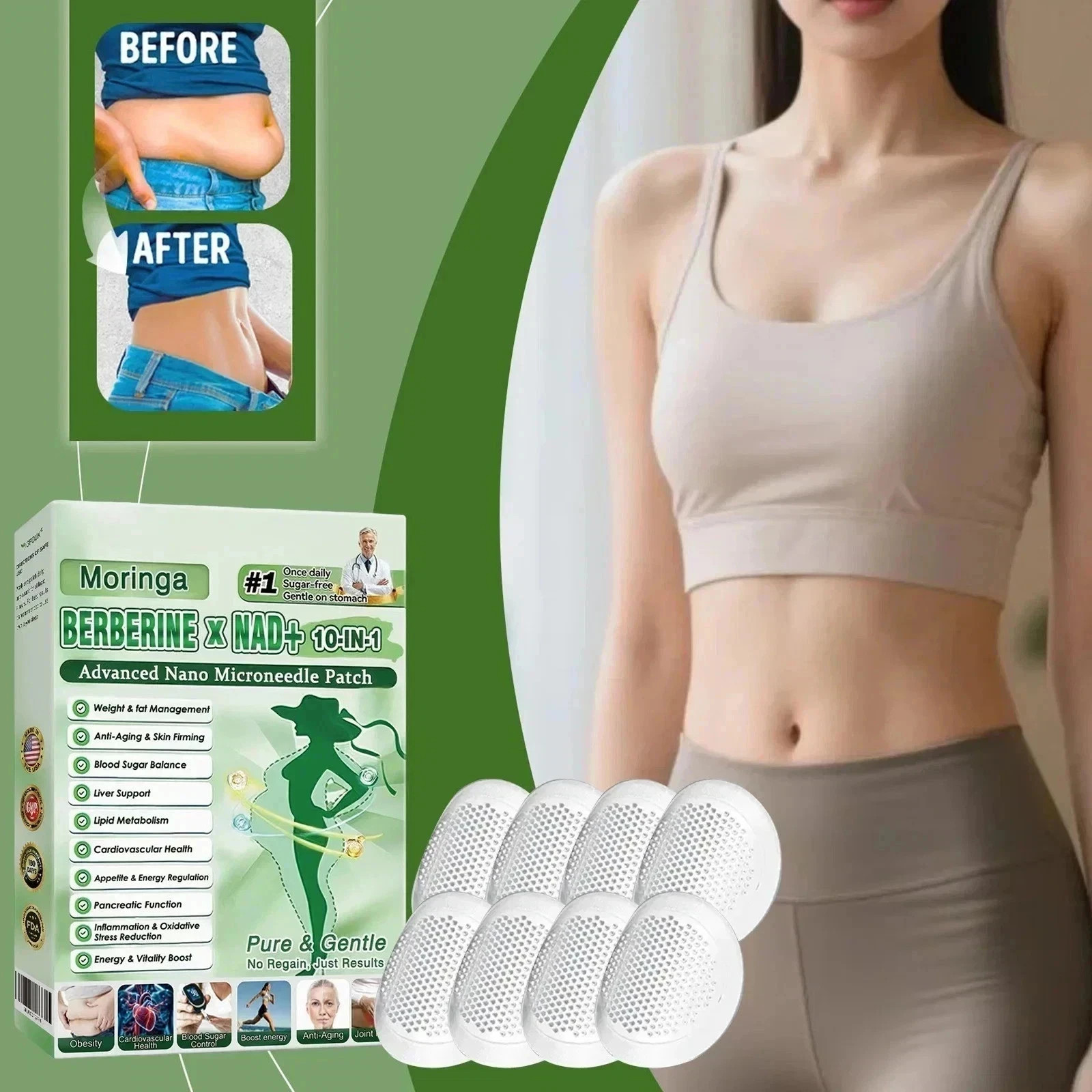 50% OFF Moringa Berberine x NAD+ 10-in-1 Advanced Nano Microneedle Patches New**
