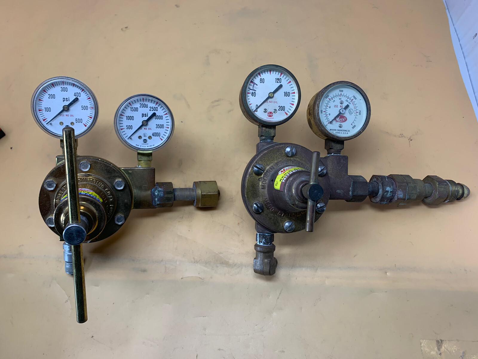 2x Meco Inert Gas Valves W/Gauges Type P P-1-L