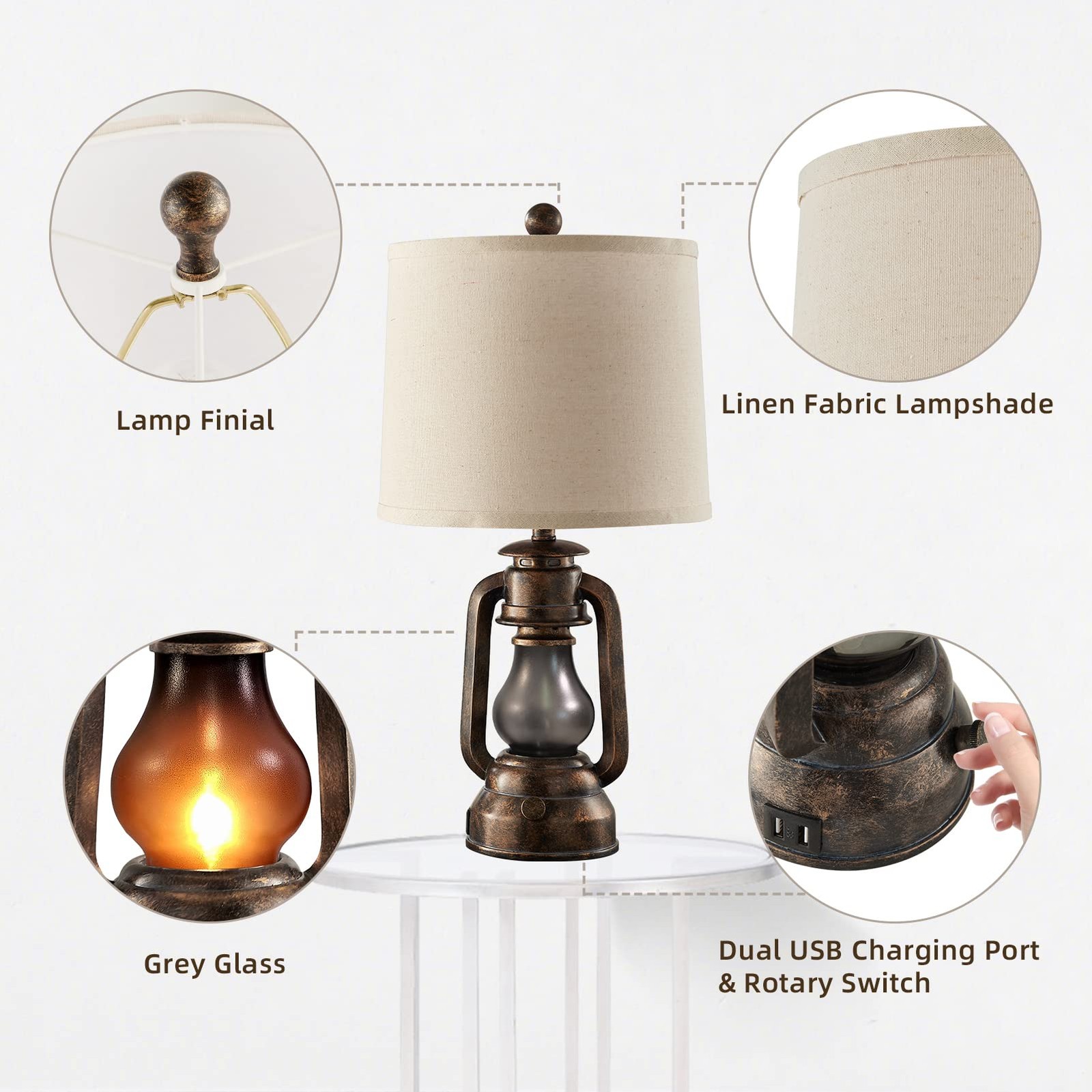 RORIANO Farmhouse Lantern Table Lamps 22-Inch, Bronze - 22''