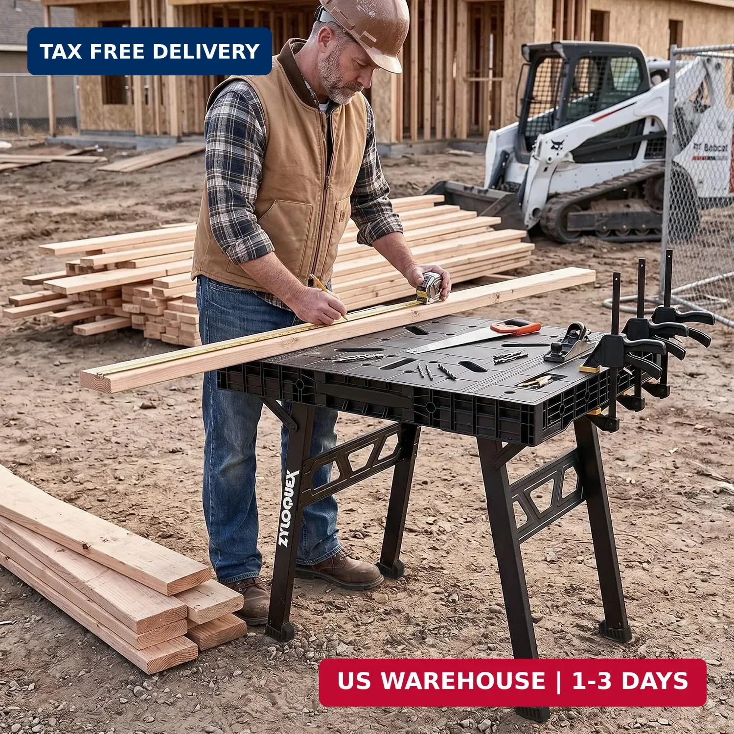 Foldable Work Bench, Portable Work Table, 34"x25"x31", for Garage | 1650lbs Capa