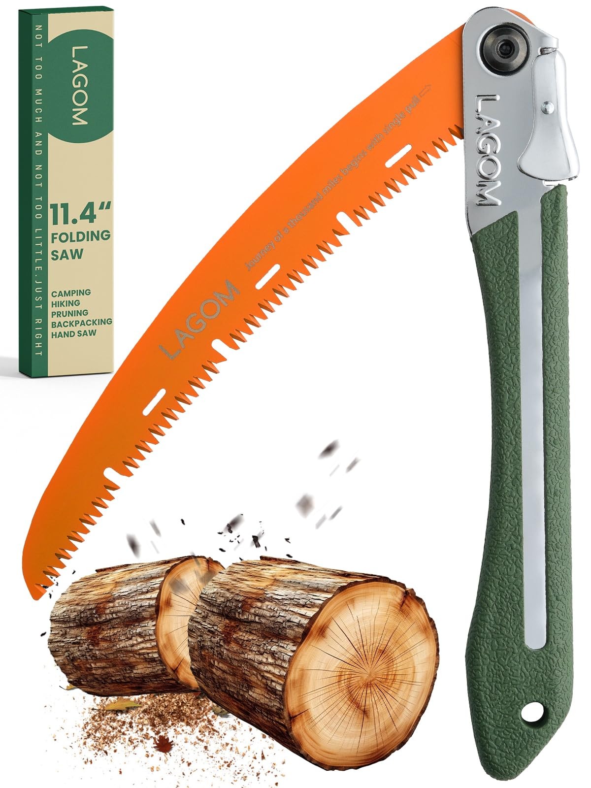 LAGOM Folding Camp Saw for Cutting Branches, 11.4" Curved Blade | SK5 Steel, Erg