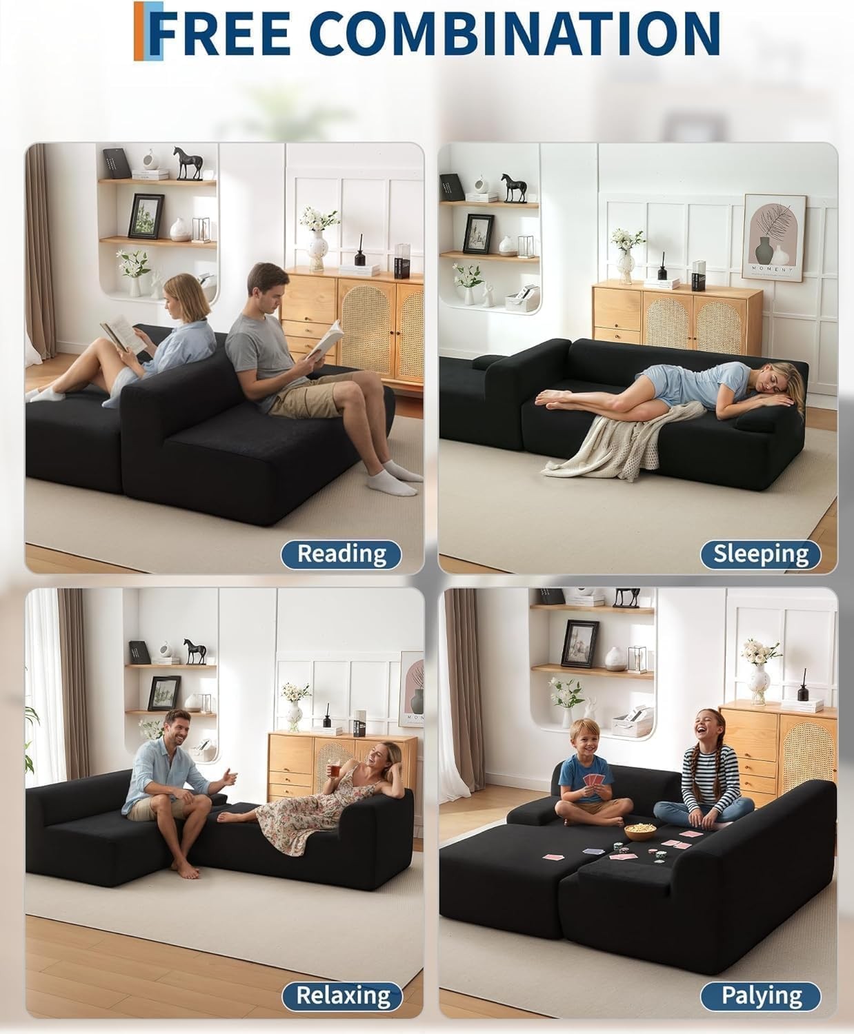 108" Modular Cloud Couch Sectional with Left Chaise, L-Shaped Boneless Sofa