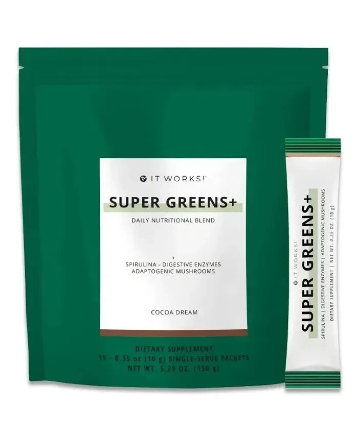 It Works! Super Greens Cocoa Dream 15 Single Serve Packets New Sealed