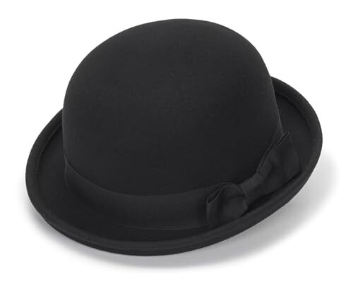 Winter Wool Bowler Derby Hat - Classic Pork-Pie Hat Medium Black and Bownot