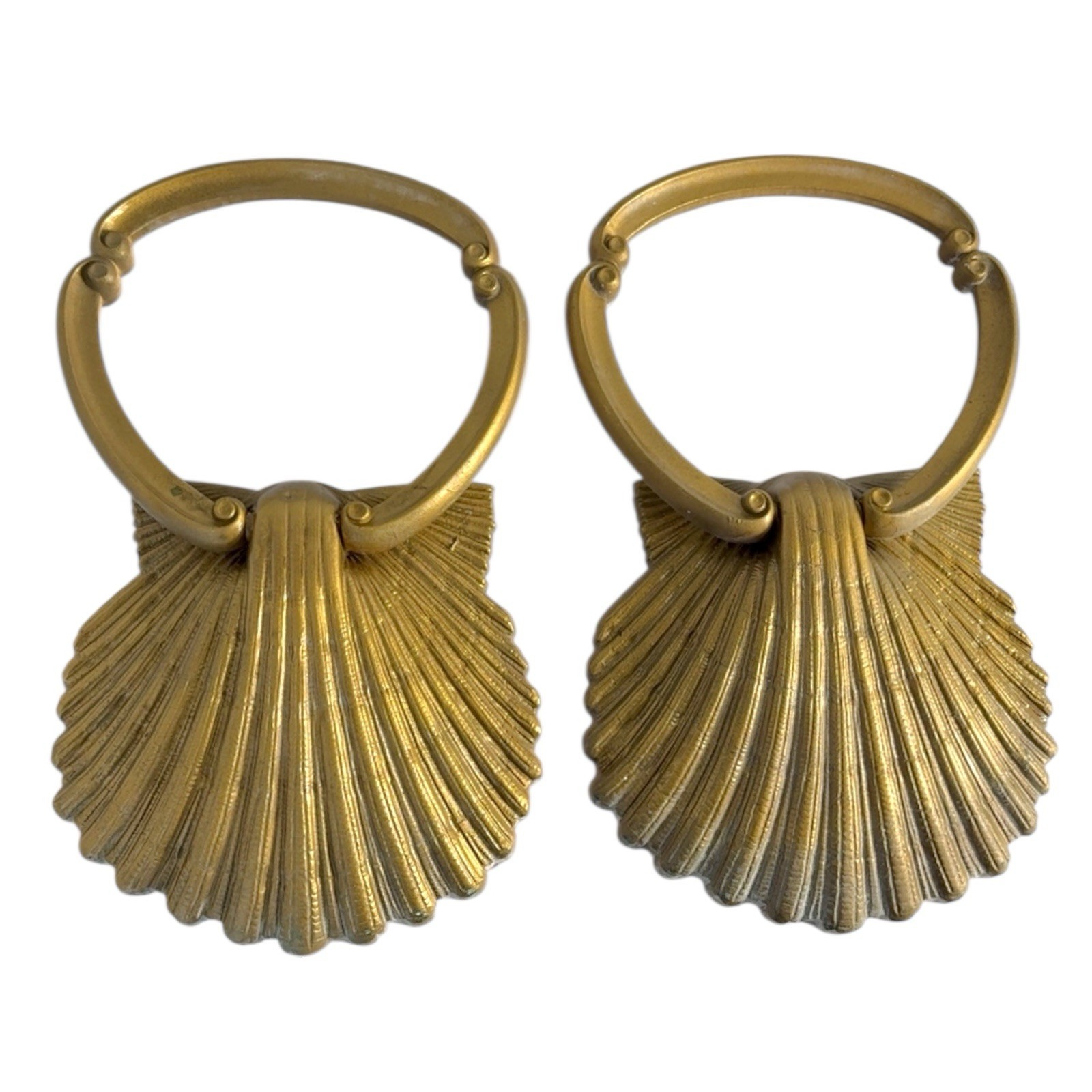 Vintage Homco Gold Seashell Wall Mounted Towel Holders Nautical Bathroom Decor