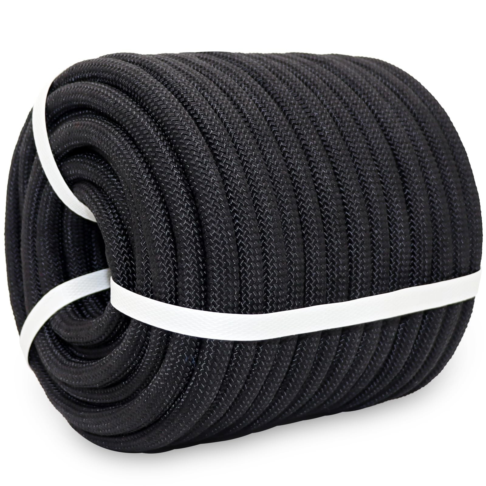 Black Braided Polyester Rope 1/2 in x 100 ft - Strong Outdoor Rope for Tree W...