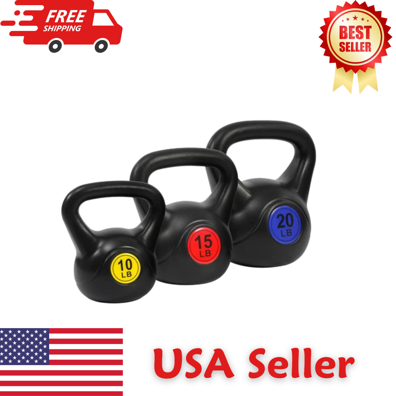 Wide-Grip Kettlebell Set (10 lb + 15 lb + 20 lb) – Home Fitness Weight Training