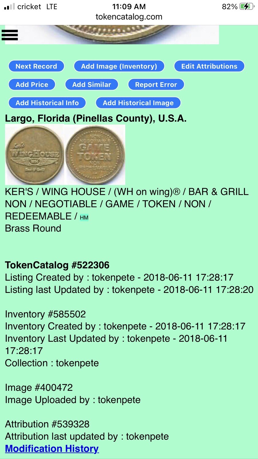 Game Token - Ker’s Wing House Bar & Grill - Largo, Florida