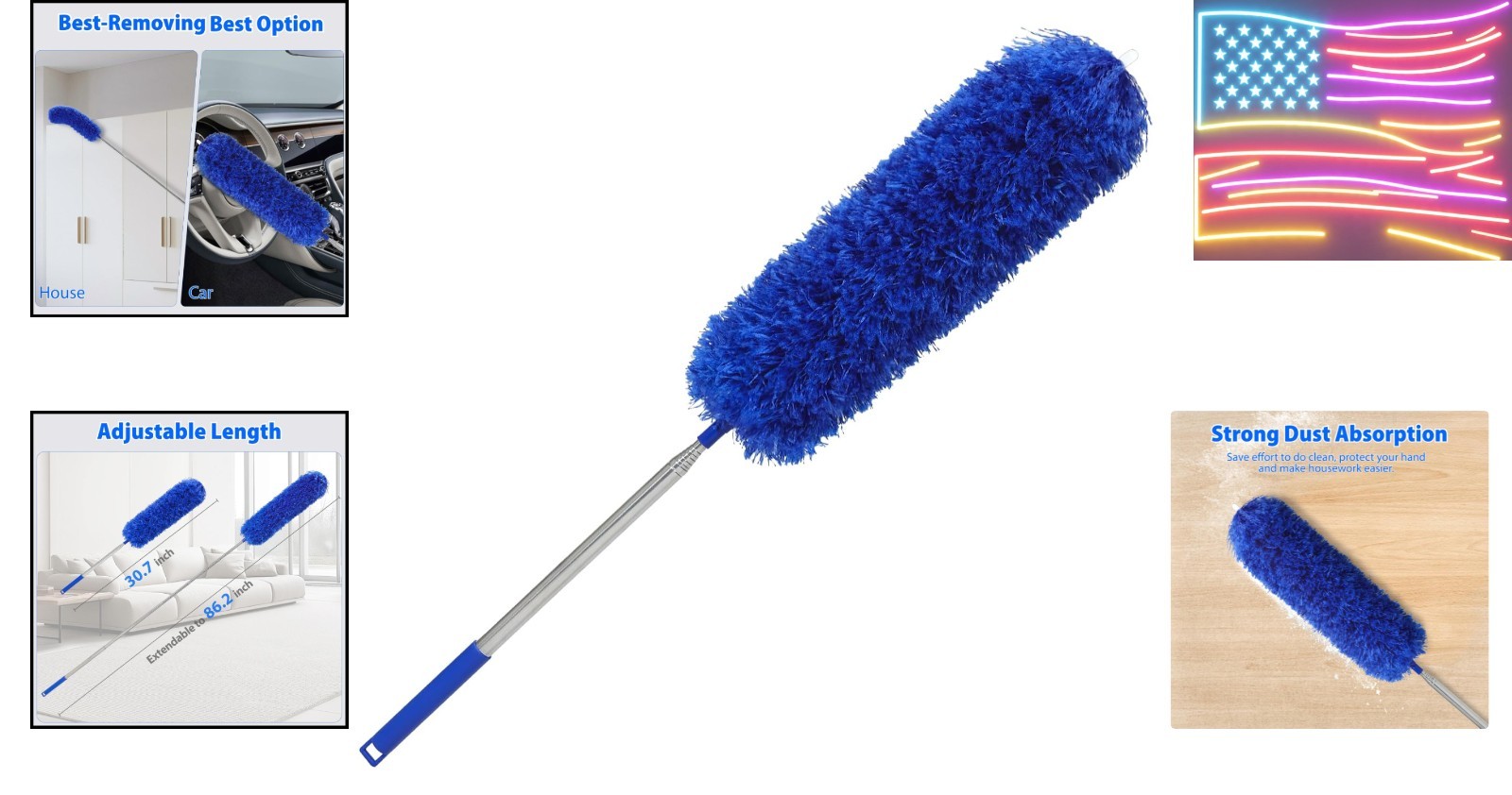 Duster with 80" Extension Pole for Cleaning, Bendable Duster Microfiber Head,...