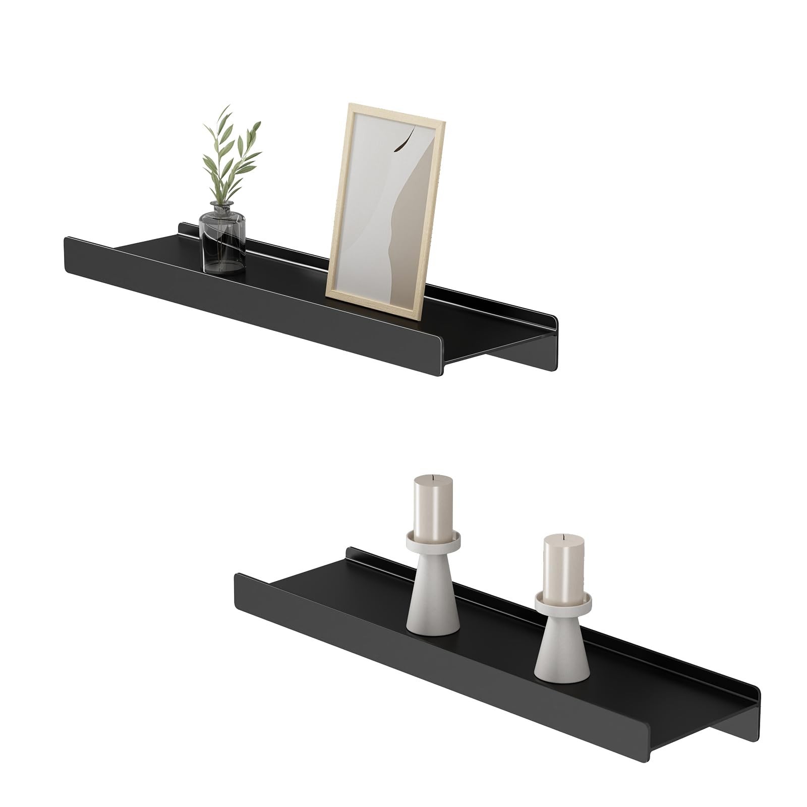 Black Floating Shelves for Wall Metal Shelf Wall Mounted Shelves for Bathroom...