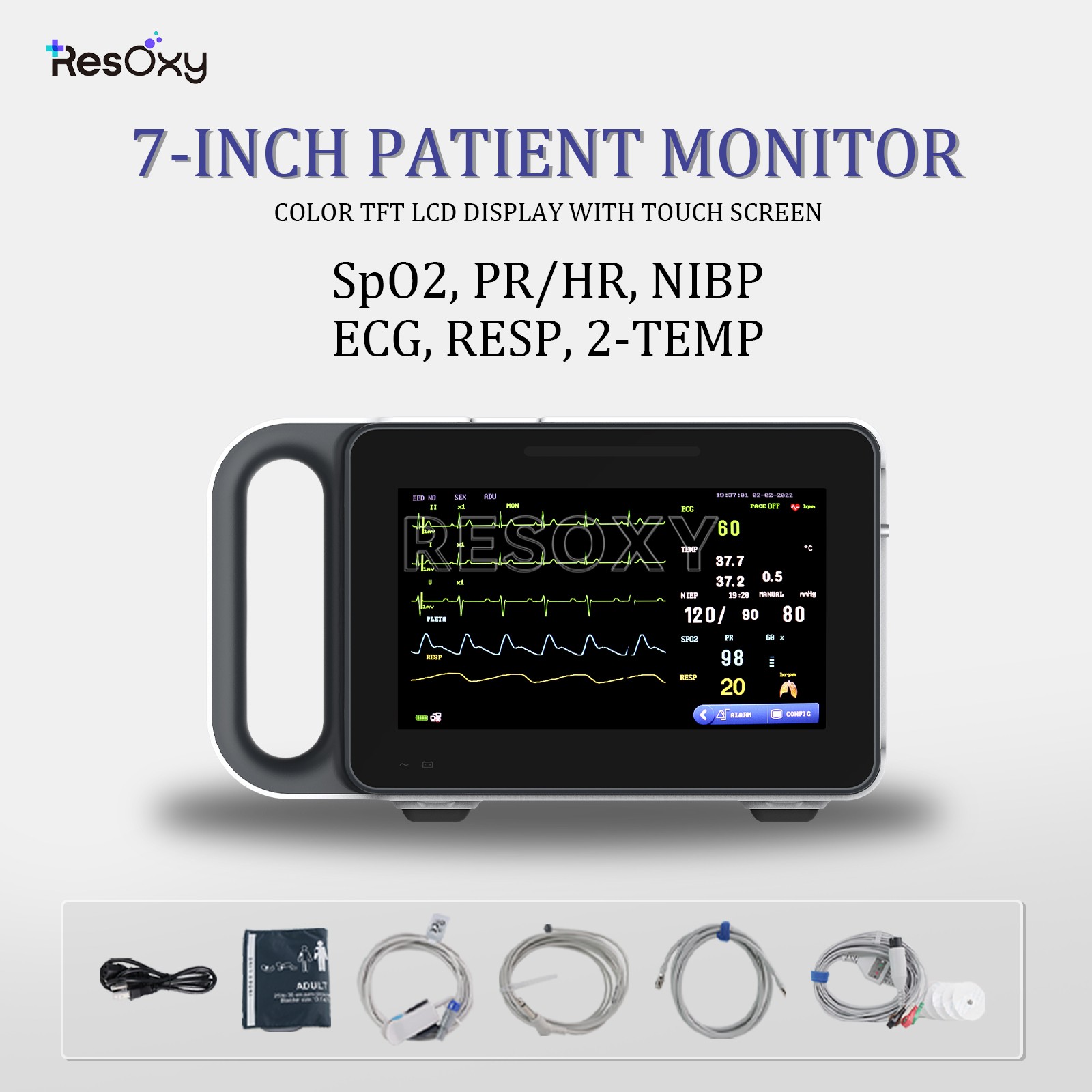 Multi-parameter Patient Monitor Vital Signs Monitor ECG/NIBP/TEMP/RESP/SPO2/PR