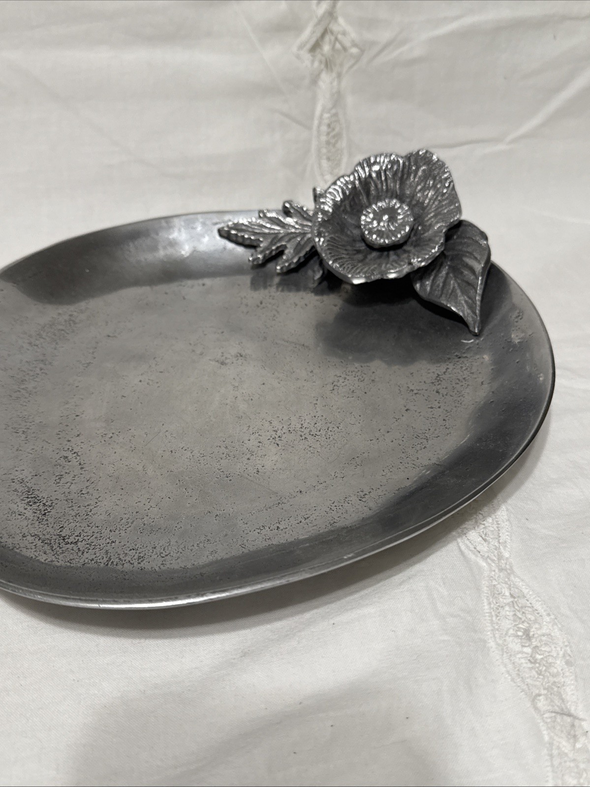 Silver Metal Poppy Service Dish 3D Ornate Floral