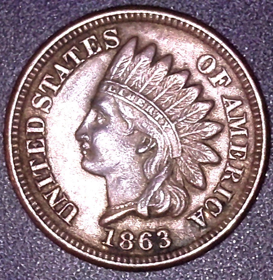 1863 INDIAN HEAD CENT 1C ,  FULL LIBERTY , DIAMONDS , BEADS