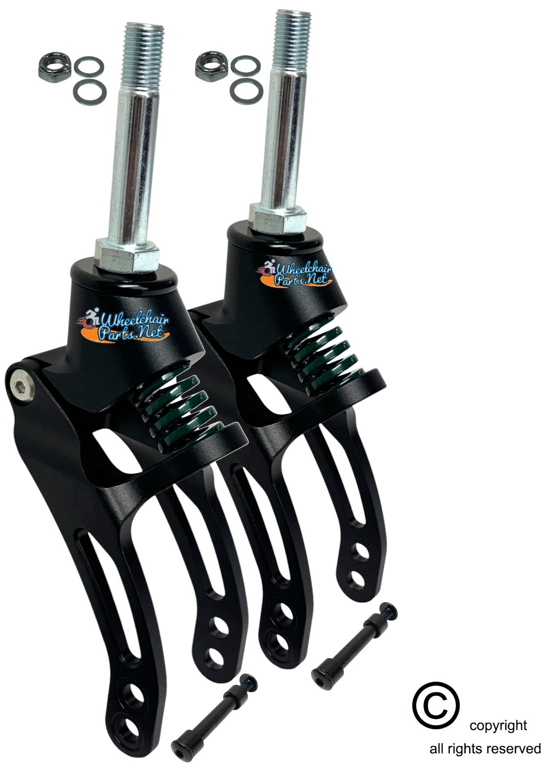 6" Suspension Fork With 2.5" Stem Bolt and Caster Wheel Axle. Sold as Pair