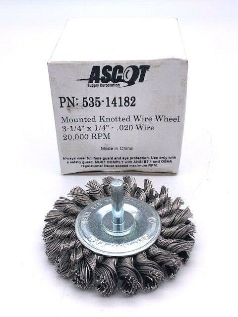 3-1/4" MOUNTED KNOT WIRE WHEEL WITH 1/4" SHANK
