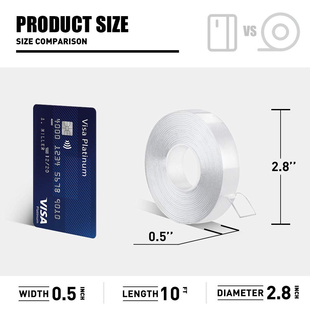 Double Sided Mounting Tape, 1/2inch 10ft Clear, Removable, No Residue, Strong...