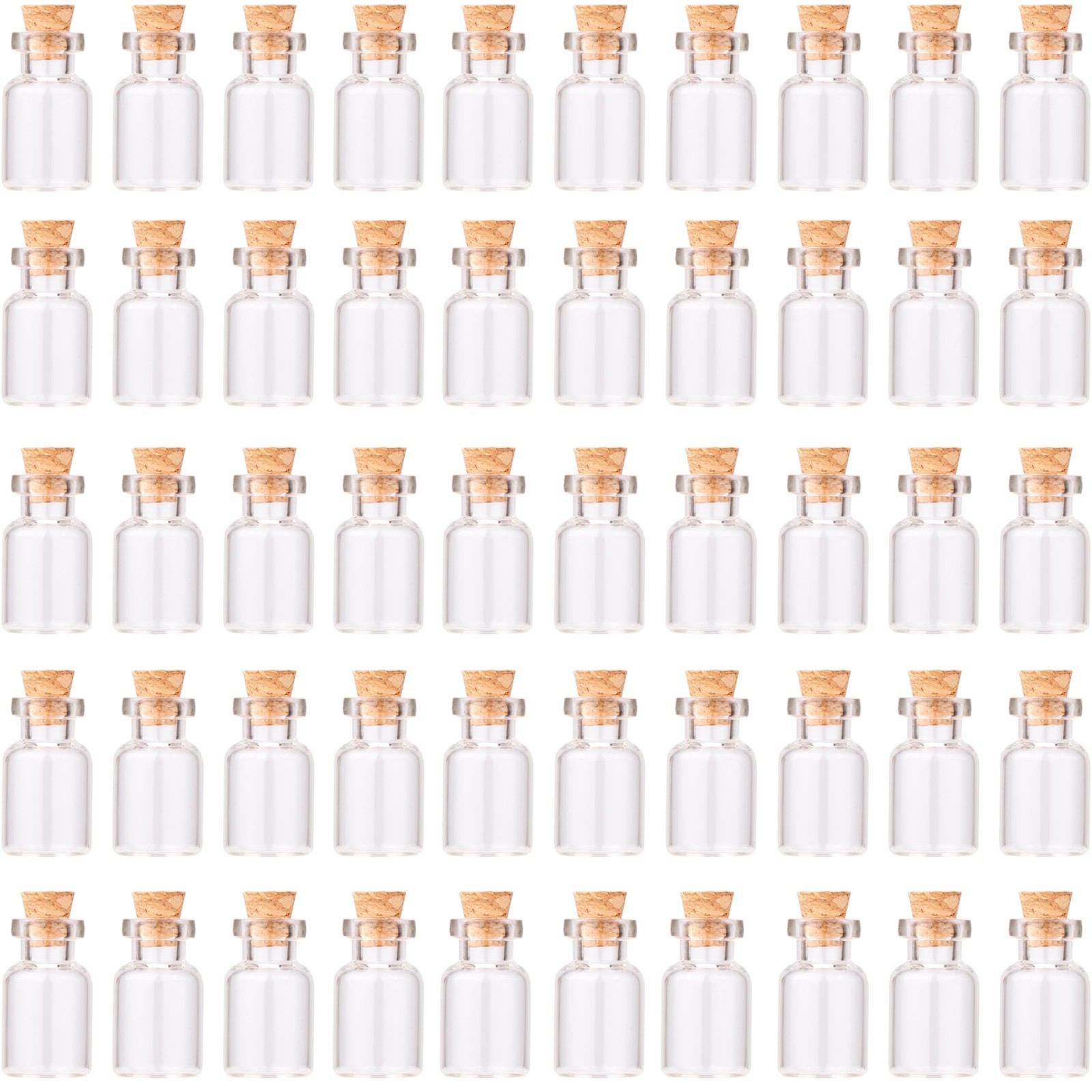 48pcs 2ml Mini Glass Jars with Cork Stoppers Eye Screws Funnel Bottles