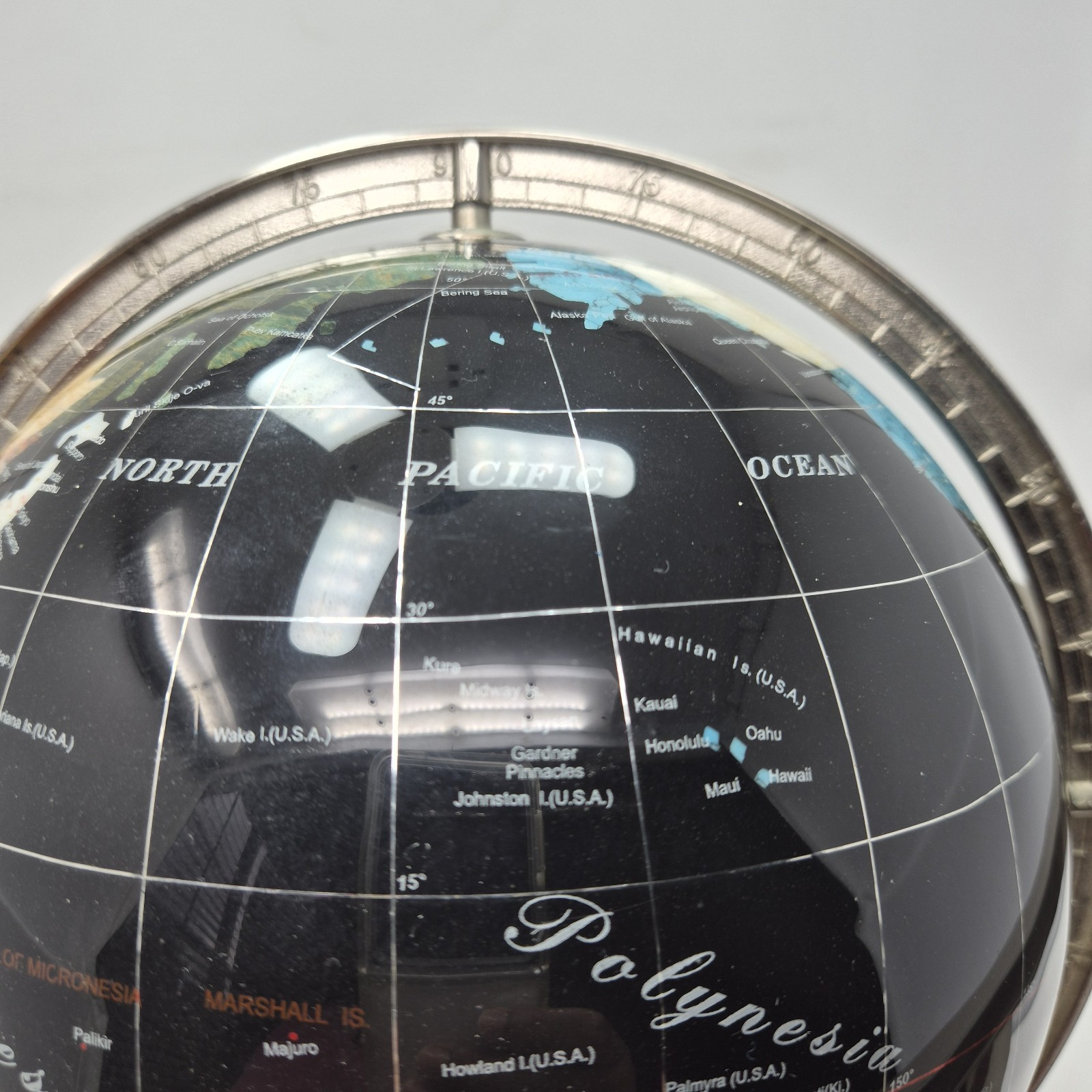 14" Black Ocean Silver 3- Leg Table Stand Gem Gemstone World MAP & Compass Globe