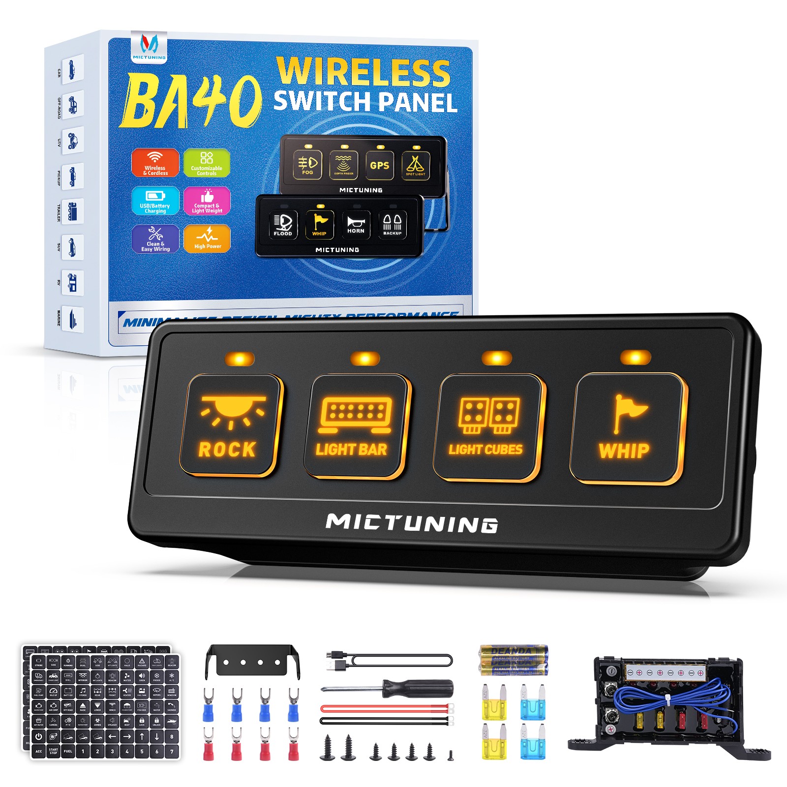 4 Gang Wireless Switch Panel 12V On/Off LED Light Bar Circuit Control Box Marine