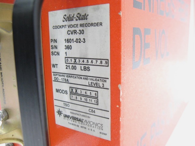 Universal Avionics Solid State CVR-30 Cockpit Voice Recorder - PN: 1601-02-3