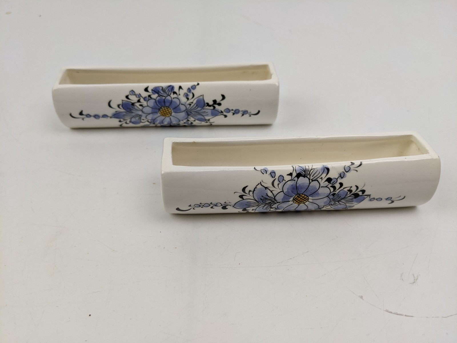 Etienne Brasil Hand Painted Floral Ceramic Planters 5.5" Long Pottery
