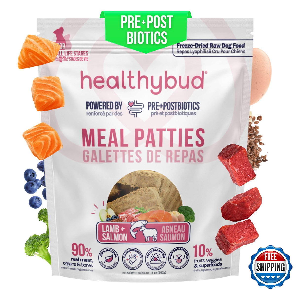 healthybud Raw Dog Food, Freeze Dried Dog Patties, Grain Free Dehydrated Real Me