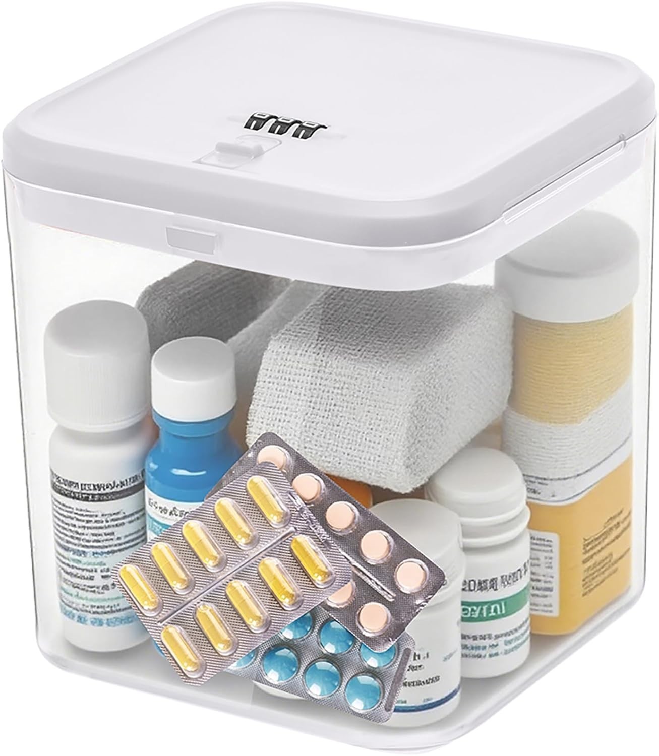Clear Medicine Lock Box W/ code Small Food Snack Phone medication Lock Boxes
