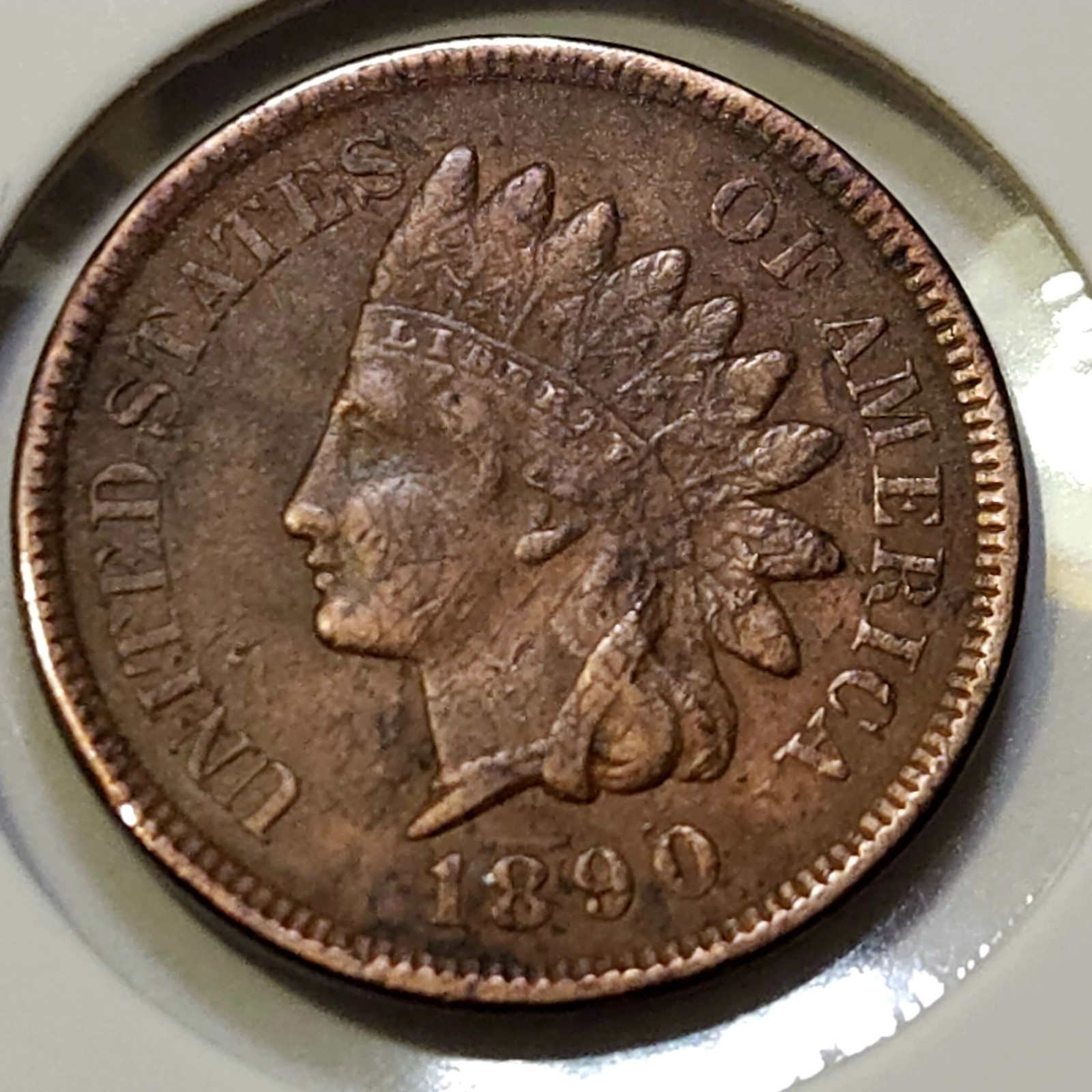 1890 Indian Head Cent - XF Details: Harsh Cleaning