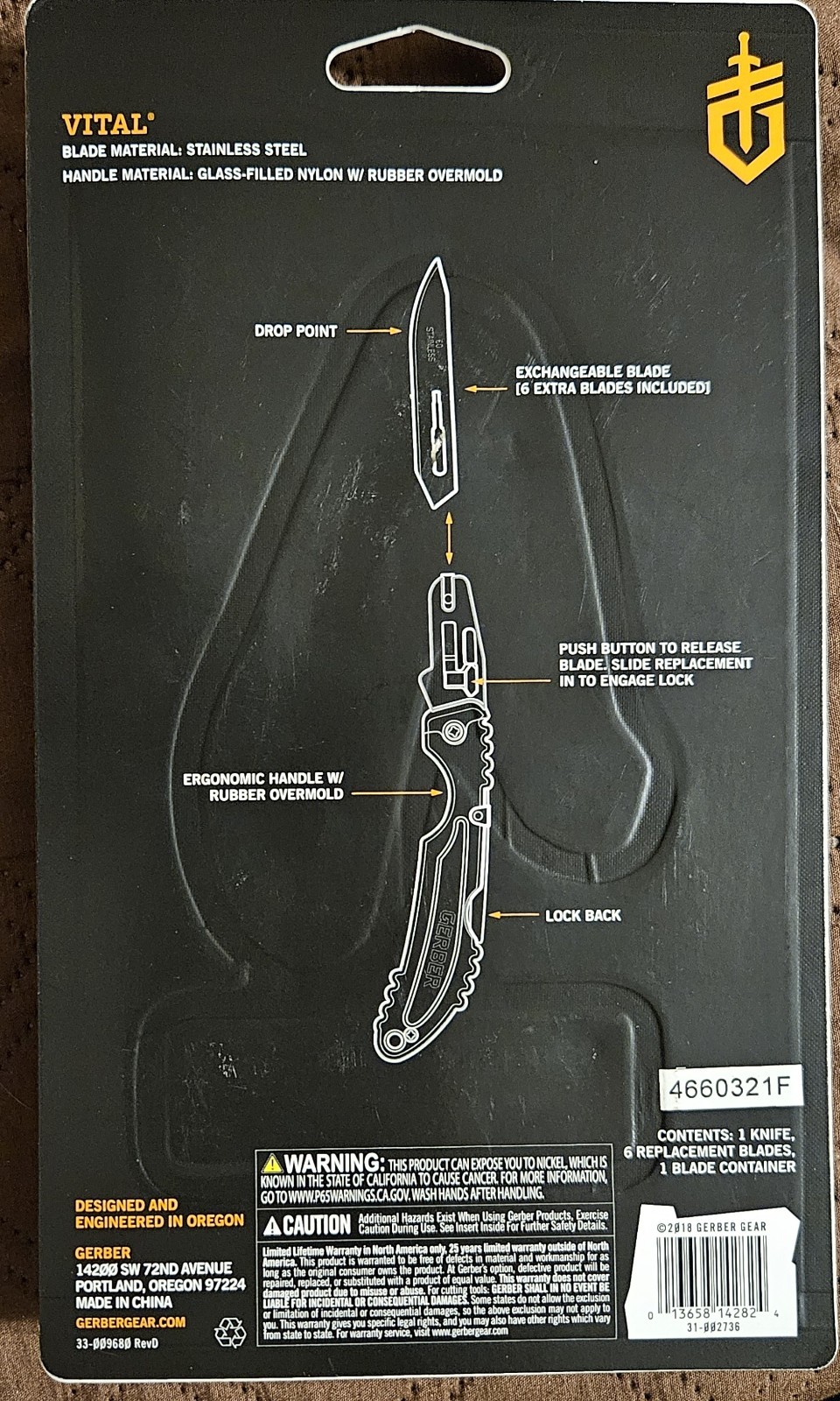 Gerber Vital Pocket Folding Knife, Rubber Handle and 6 Replaceable