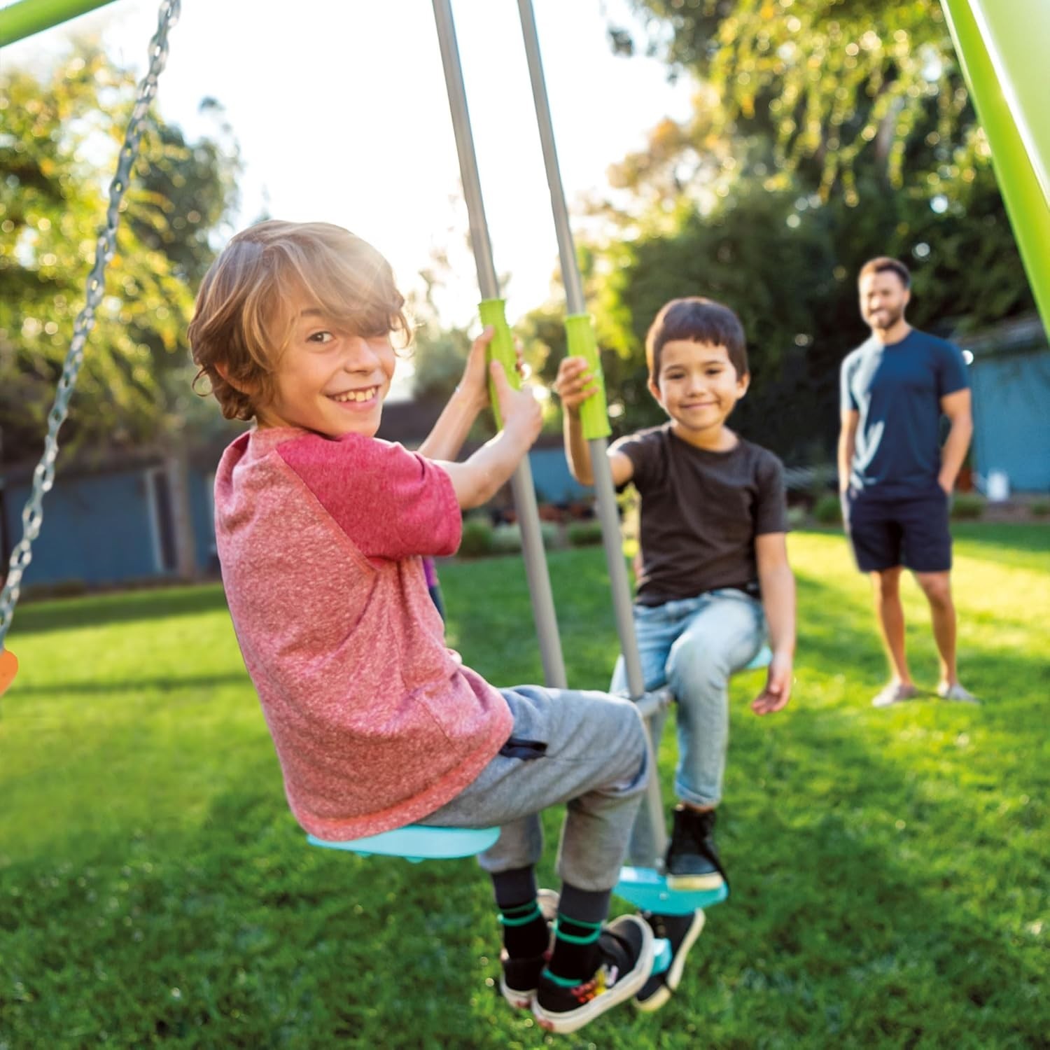 Intex 44121E Three Feature Playground Swing Set with Trapeze Bar, Multicolor