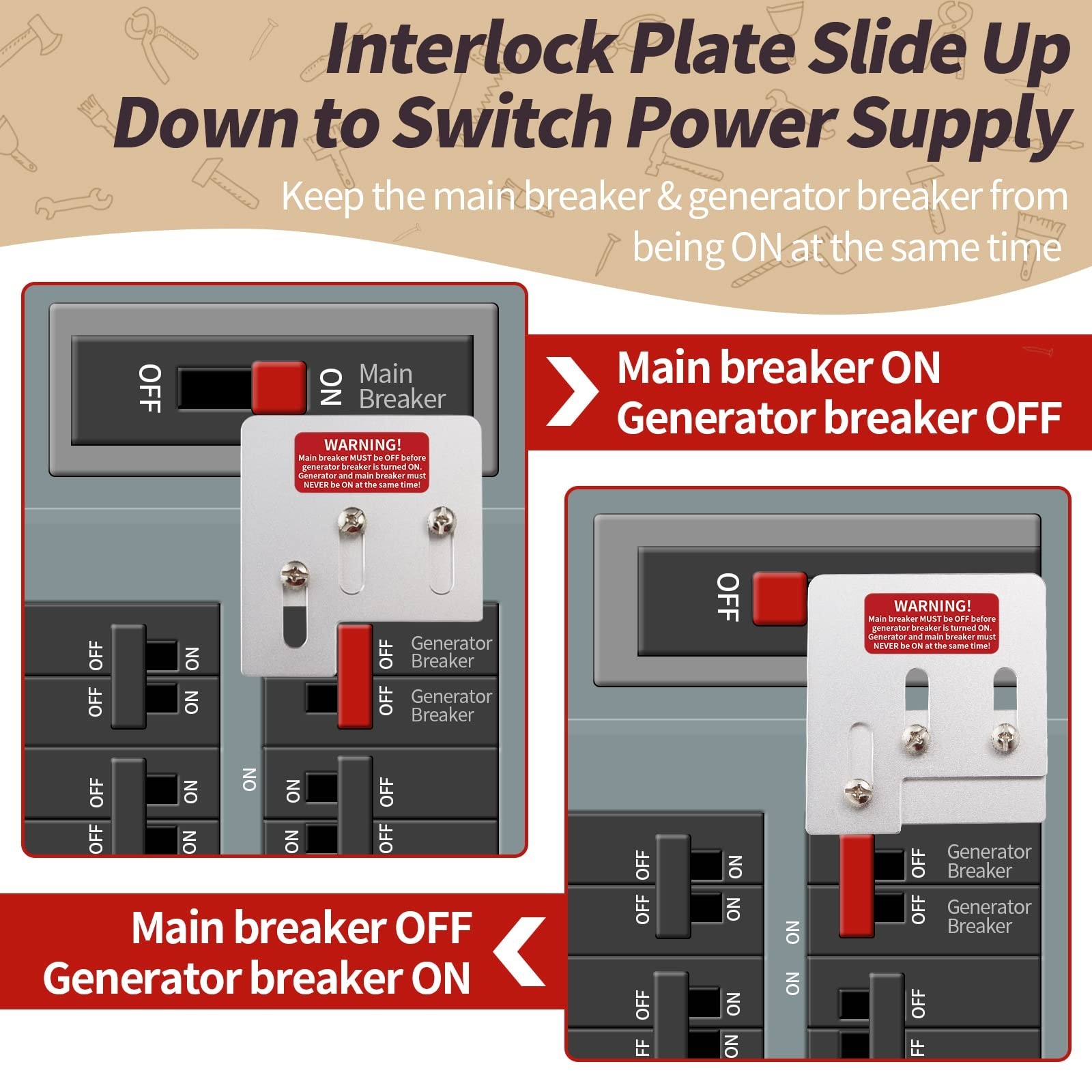 Generator Interlock Kit Compatible w/Square D QO & Homeline 150 or 200A Break...
