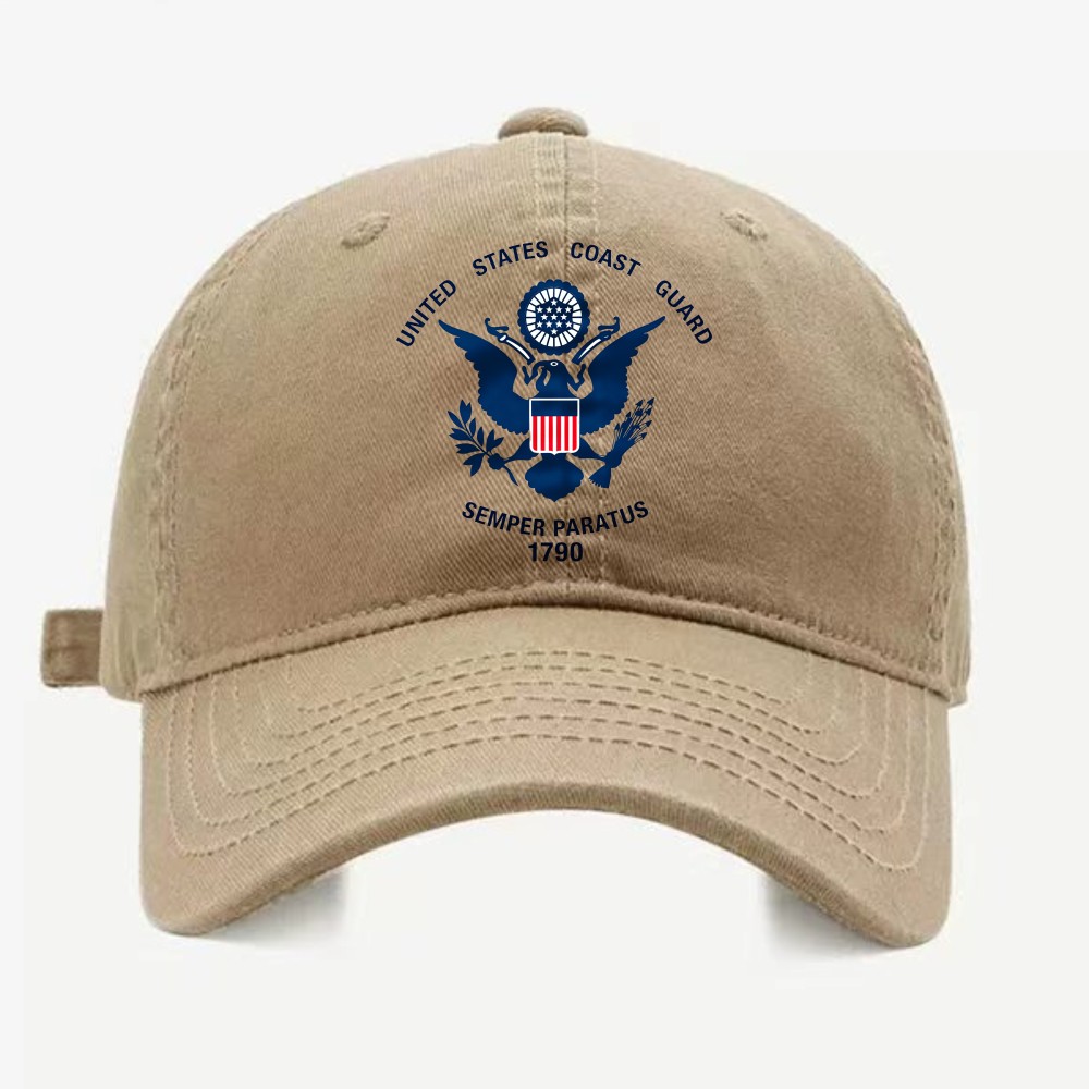 US Coast Guard Dad Hat - Semper Paratus 1790 Vintage Khaki Baseball Cap