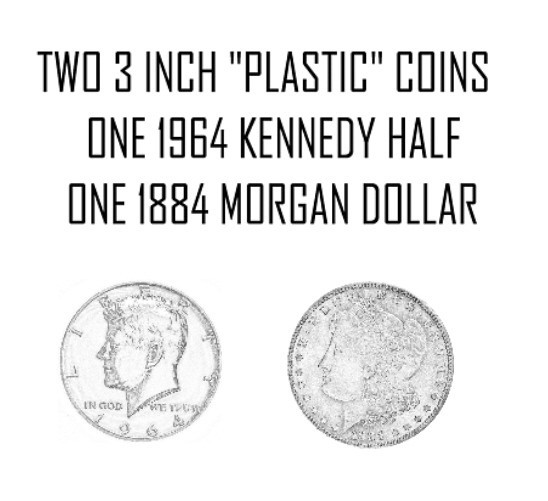 KENNEDY HALF (1)  1964 & MORGAN DOLLAR (1) 1884 COINS -  3INCH PLASTIC