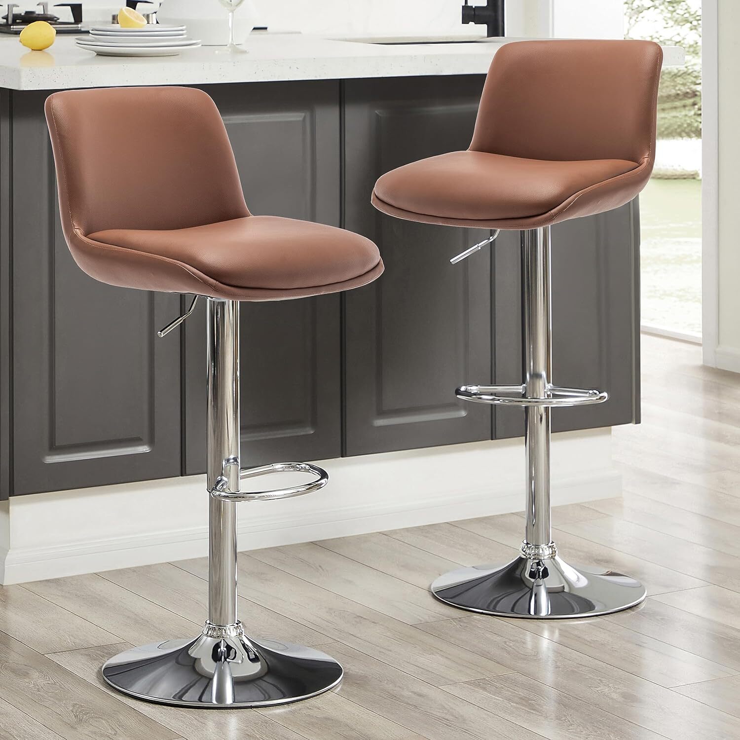 MINCETA Bar Stools,Modern Upholstered Swivel Stool,Adjustable Height 24" to 34".